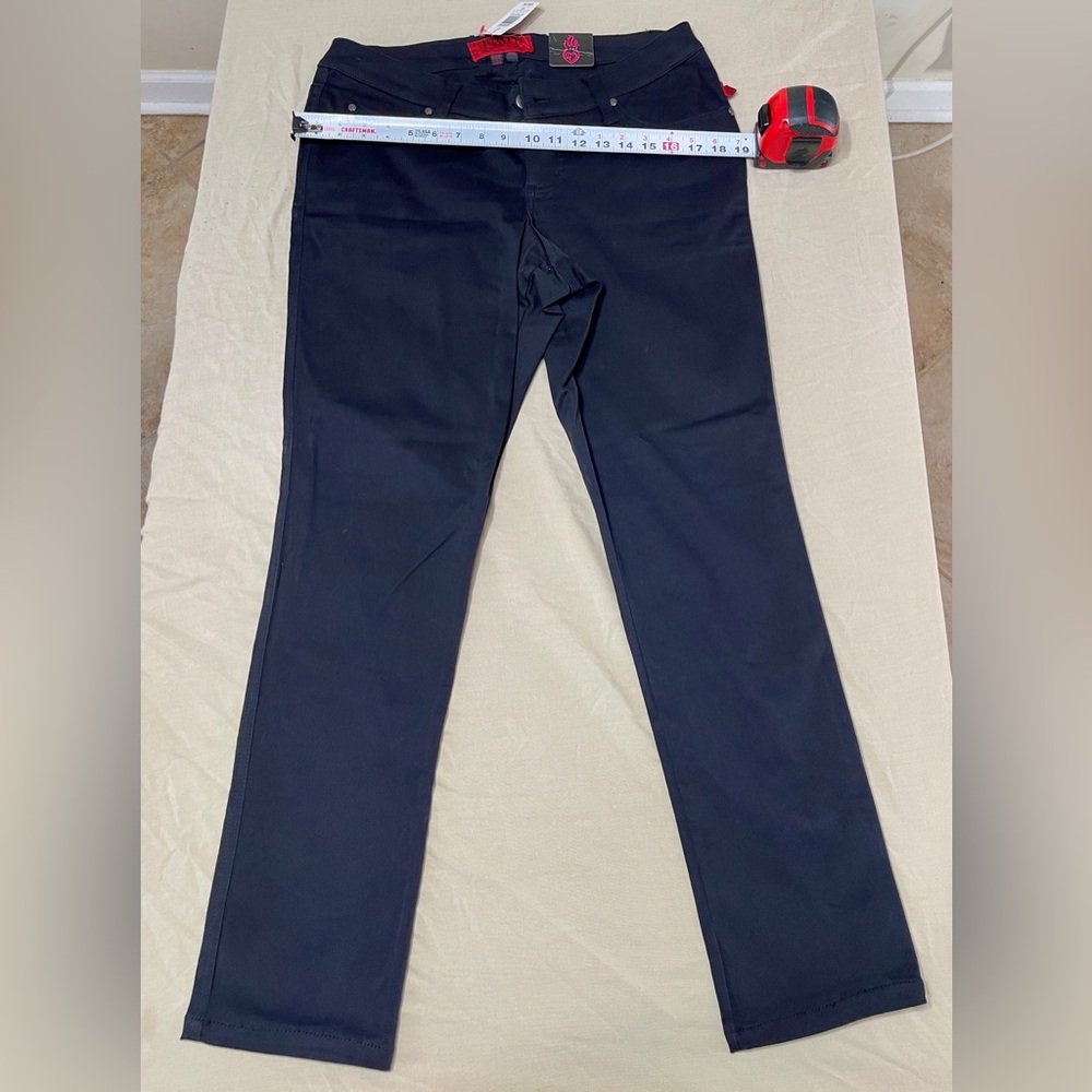 Tripp NYC Black Straight Leg Twill Pants Women's Skull Studs Braided Waist